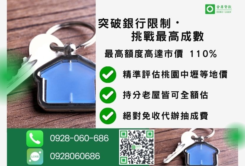 桃園二胎借款成數最高-合庫貸款不看個人信用評分，桃園房屋價值高估。