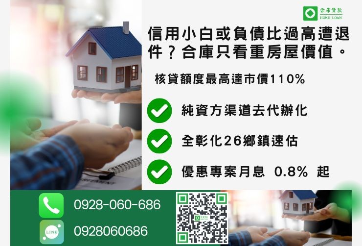 彰化二胎推薦合庫貸款彰化房屋二胎員林借款成數最高