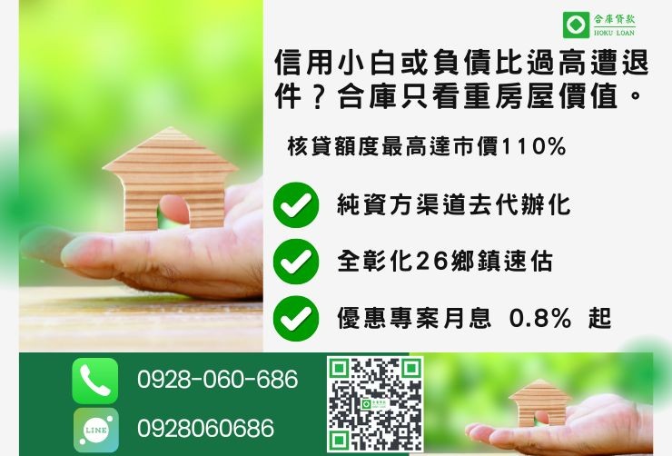 彰化二胎推薦合庫貸款員林房屋二胎貸款成數最高方案