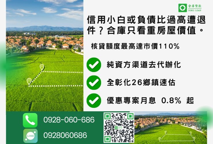 彰化二胎推薦合庫貸款彰化土地二胎借貸成數最高方案
