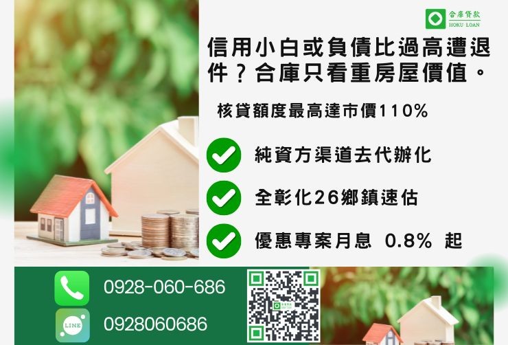 彰化二胎推薦合庫貸款彰化房屋二胎土地借款成數最高