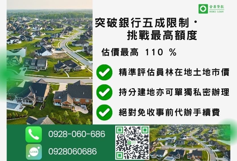 員林持分建地貸款推薦-合庫貸款不看個人信用評分，不動產價值高估最高可達110%。